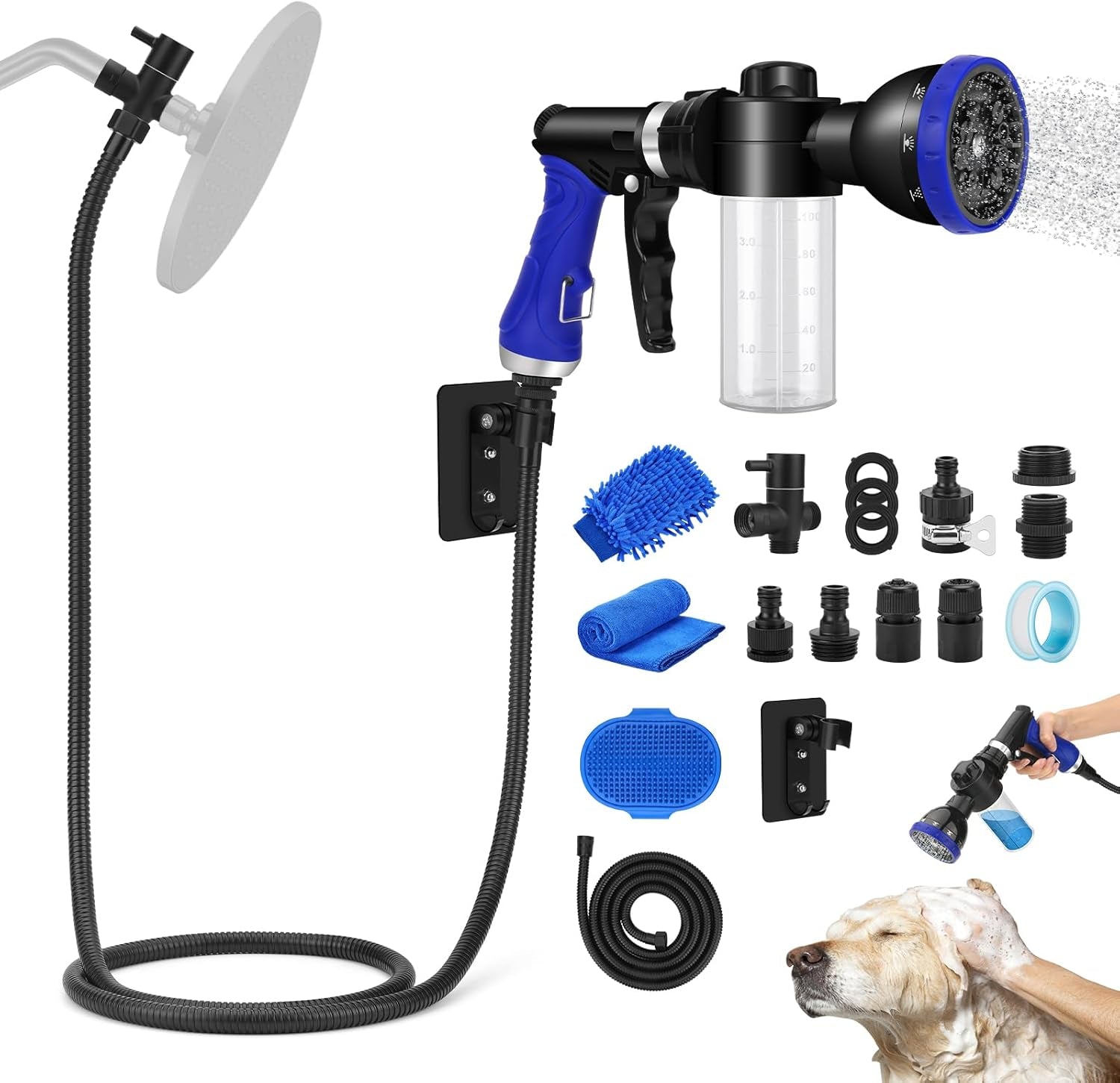 Dog Shower Attachment Water Hose Nozzle Sprayer Set