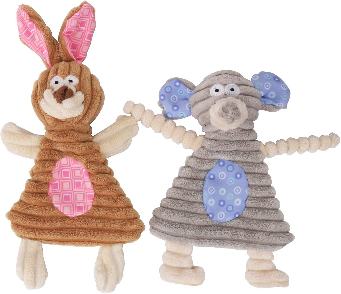 No Stuffing Dog Toys with Squeaker, Durable Dog Chew Toys, Small Dogs & Puppies, Rabbit & Elephant