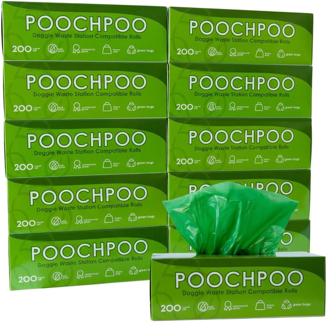 Case of 2000 Green Pet Waste Station 200 Bags on Roll (10 Rolls) - Bulk Dog Poop Bag - Dog Waste Station Bags - Doggie Bag Litter Pot
