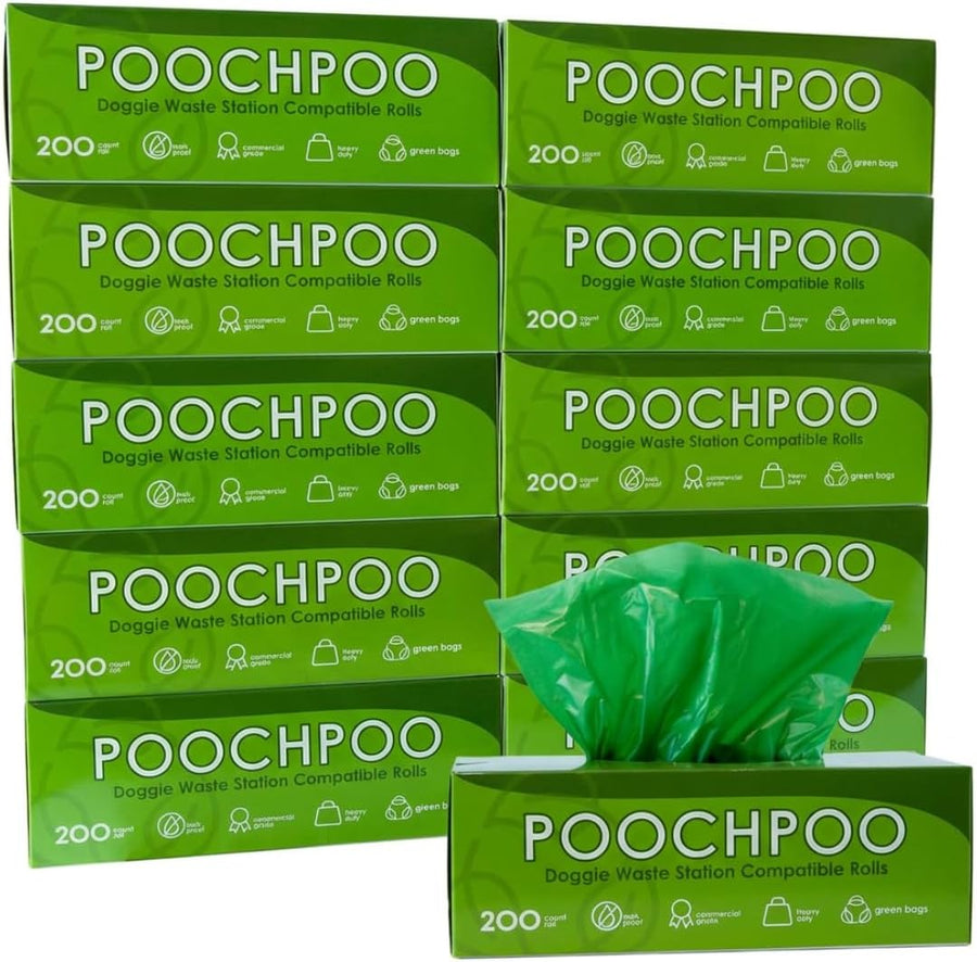 Case of 2000 Green Pet Waste Station 200 Bags on Roll (10 Rolls) - Bulk Dog Poop Bag - Dog Waste Station Bags - Doggie Bag Litter Pot