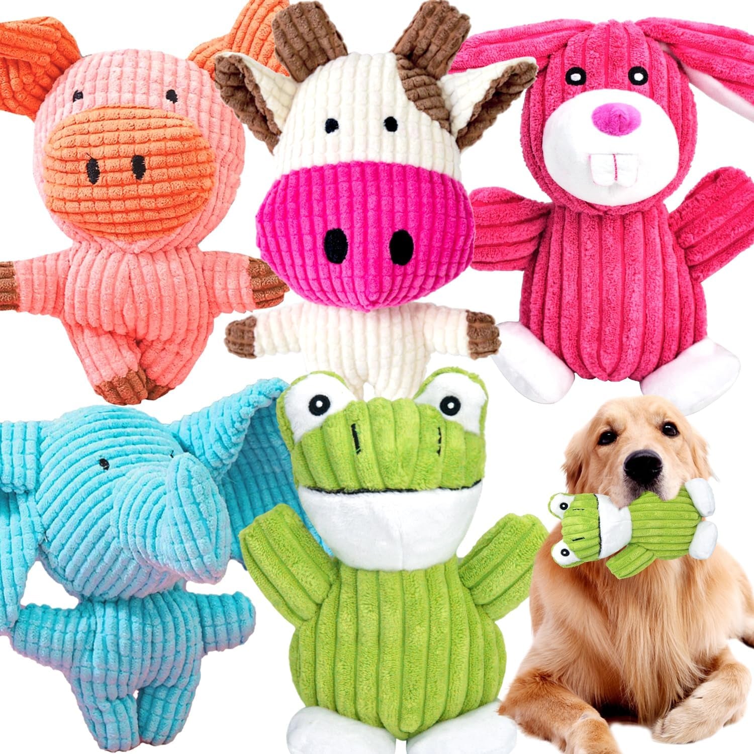 Dog Toys Squeak, Tough Plush Puppy Chew Toy for Aggressive Chewers | 5 Pack Durable Plush Puppy Chew Toys for Teething, Stuffed Dog Toy for Large Medium Small Breed to Keep Them Busy