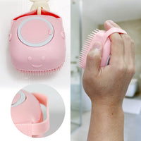 Pet Bath Brush Dog Shampoo Dispenser Dog Bath Brush Scrubber (Pink)
