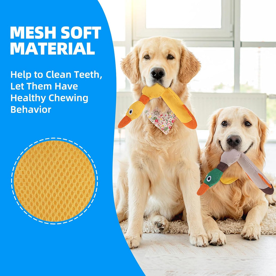 Floating Dog Water Pool Toys 2 Pack for Swimming Pool, Interactive Crinkle Pet Puppy Chew Toys for Play and Training, Funny Duck Toy for Small Medium Large Breed, Wild & Yellow Duck