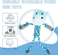 Tough Dog Toys for Puppies and Small-Medium Dogs, Tug of War and Plush Stuffed Animals for Teething and Chewing Fun (Hippo)