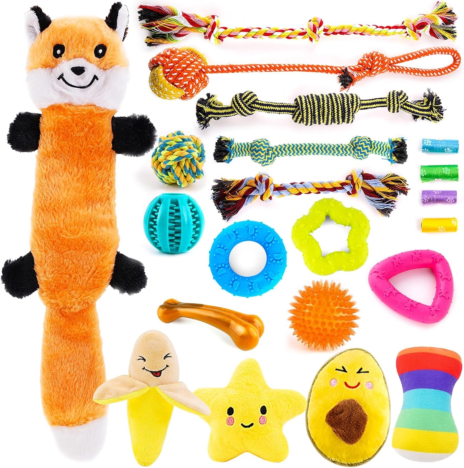Puppy Toys 21 Pack, Small Dog Chew Toys with Rope Toys for Teething Pet Cute Squeak Toy with Treating Ball for Puppy, Small Dogs - 21 Pack