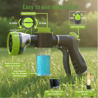 Dog Shower Attachment with Soap Dispenser for Pet Wash, 10-Function Garden Hose Sprayer Nozzle for Pet Bath, Make Washing Easy, ONE-HANDED EASY OPERATION