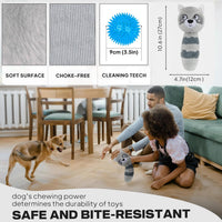 Squeaky Dog Toys for Aggressive Chewers, 3 in 1, Tough Dog Ball | Dog Chew Toys with 3 Layers, to Keep Them Busy, Interactive for Small, Medium and Large Dogs, Gift Box, Raccoon
