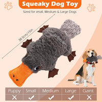 15" Squeaky Platypus Dog Toy, Plush Interactive Toy for Dogs | 15-Inch Plush Platypus Dog Toy with a Squeaker and Crinkle Tail for Indoor Fetch, Cuddling, and Interactive Play.