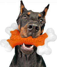 Indestructible Dog Toys for Aggressive Chewers: Peanut Butter Flavored Hard Nylon Bone Chew Toys, Tough Dog Chew Toys for Large Dogs, Dog Toys to Keep Them Busy for Medium Large Breed, Orange