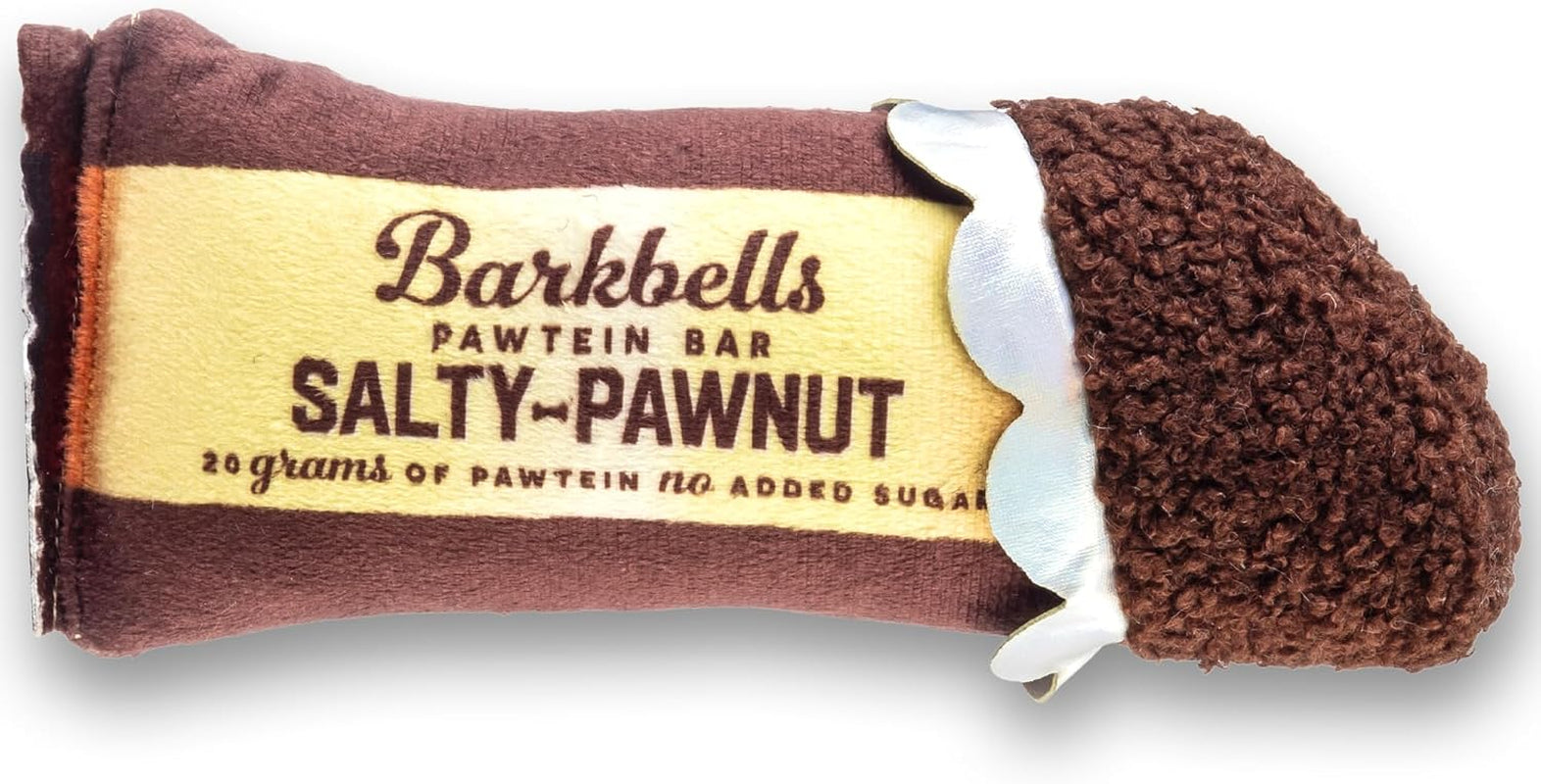 Barkbells Pawtein Bar Plush Dog Toy, Funny Parody Toys | Interactive Stuffed Squeaky Toys for Small to Large Dogs, Soft & Cuddly, Indoor/Outdoor Play, Machine Washable, Brown/Yellow
