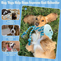 Tough Dog Toys for Puppies and Small-Medium Dogs, Tug of War and Plush Stuffed Animals for Teething and Chewing Fun (Hippo)