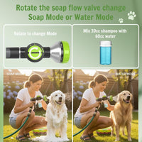 Dog Shower Attachment with Soap Dispenser for Pet Wash, 10-Function Garden Hose Sprayer Nozzle for Pet Bath, Make Washing Easy, ONE-HANDED EASY OPERATION
