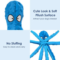 8 Pack Squeaky Octopus Plush Dog Toys for Aggressive Chewers, No Stuffing, Crinkle, Durable Interactive, 4 Colors