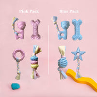 Puppy Toys for Teething, Dog Chew Toys for Small & Medium Breeds, Soothe Teething Pain, Lessens Anxiety, Durable, All-Natural Rubber and Cotton, 4-Pack (Pink)
