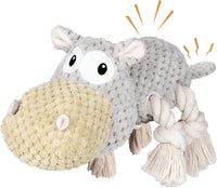 Hippo Squeaky Dog Toy, Gray, Medium | Cute Plush Design, Rope Legs for Tugging, Helps Keep Dogs Busy, Suitable for Small, Medium, and Large Dogs