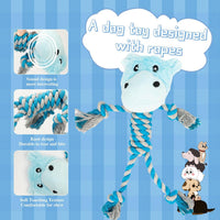 Tough Dog Toys for Puppies and Small-Medium Dogs, Tug of War and Plush Stuffed Animals for Teething and Chewing Fun (Hippo)