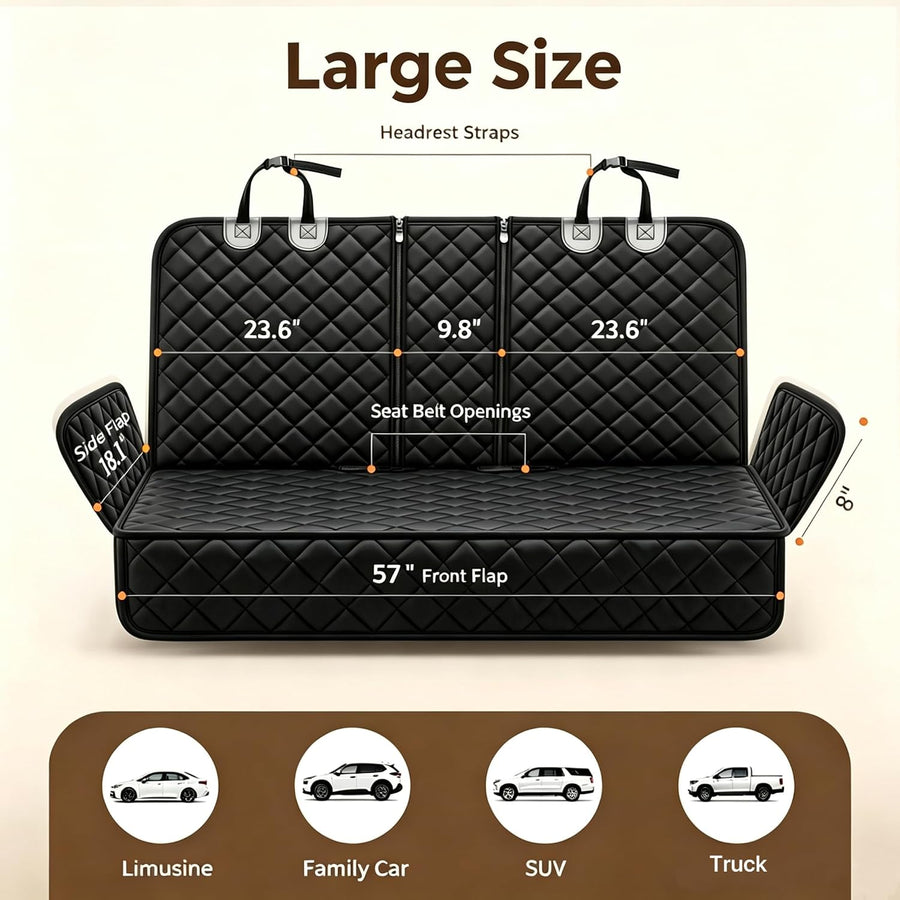 Pet Car Seat Cover Back Seat Cover for Dogs (57" Width) - Black | Waterproof Dog Car Seat Protector Scratchproof Durable Rear Seat Cover Fits Middle Armrest for Cars Suvs Truck
