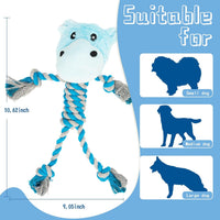 Tough Dog Toys for Puppies and Small-Medium Dogs, Tug of War and Plush Stuffed Animals for Teething and Chewing Fun (Hippo)