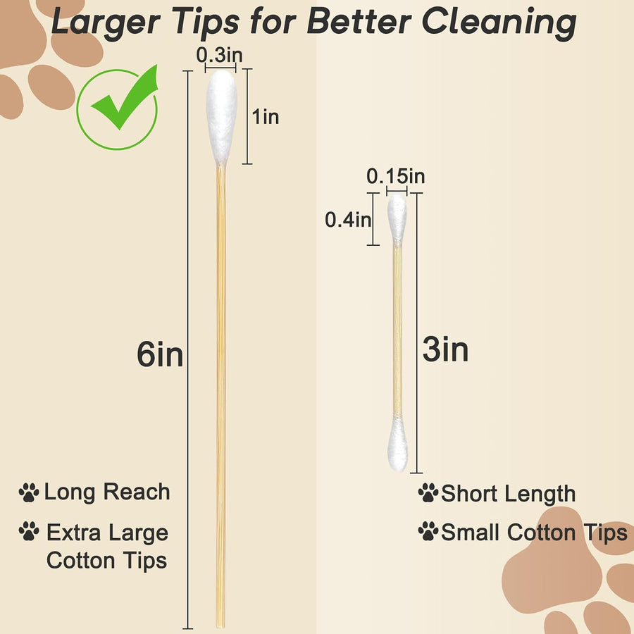 100 Pcs Large Cotton Swabs for Pet Care, 6 Inch Long Cotton Swabs with Bamboo Handle, Professional Dog Ear Swabs, Absorbency Big Cotton Tips, Pet Cleaning Solution Supplies