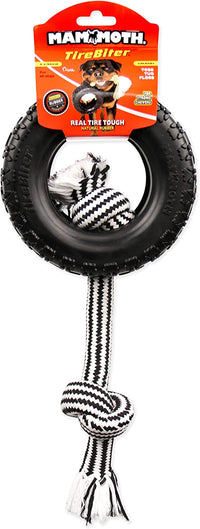 Tirebiterii with Cotton-Poly Rope-Natural Rubber Dog Toys for Extreme Chewers-Dog Toys for Extra Long Interactive Play-Aggressive Chewer Toys for Large-X-Large 7" Black (35018F)