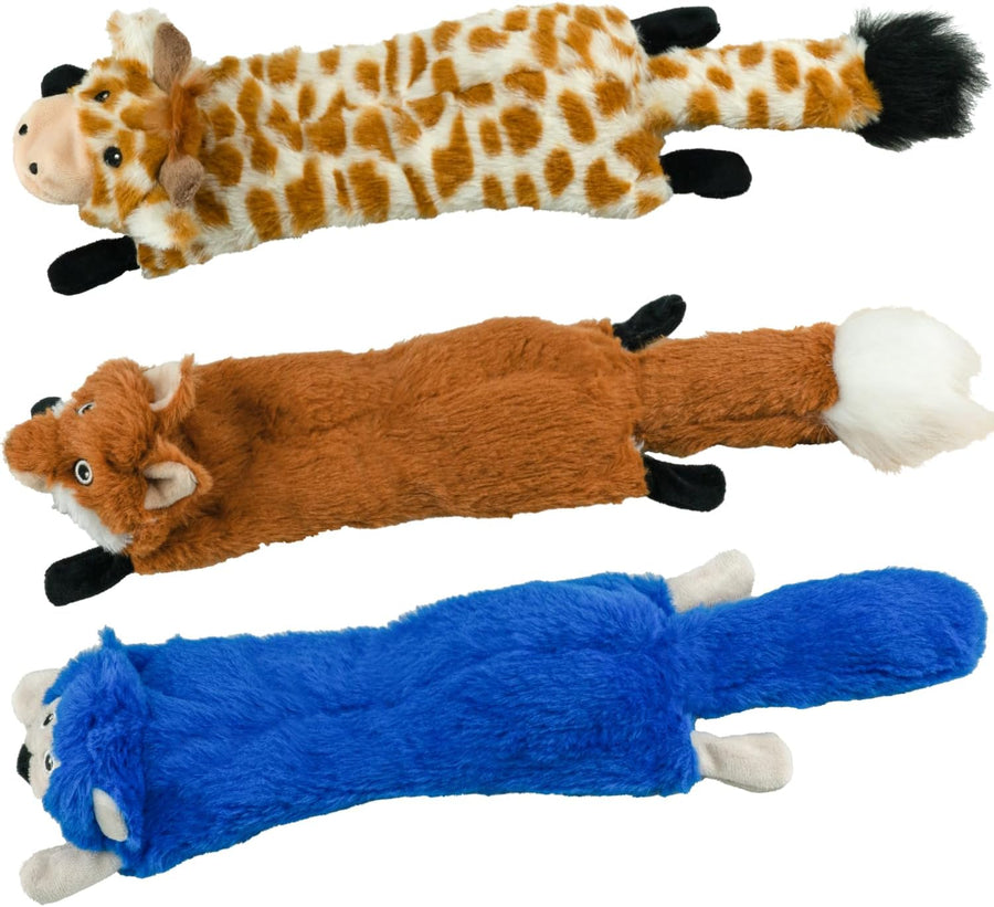 Dog Squeaky Toys No Stuffing 3 Pack, Plush Crinkle Dog Toys for Large Breed, Durable Doggie Chew Cute Animals Puppy Toy for Teething