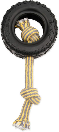 Tirebiterii with Cotton-Poly Rope-Natural Rubber Dog Toys for Extreme Chewers-Dog Toys for Extra Long Interactive Play-Aggressive Chewer Toys for Large-X-Large 7" Black (35018F)