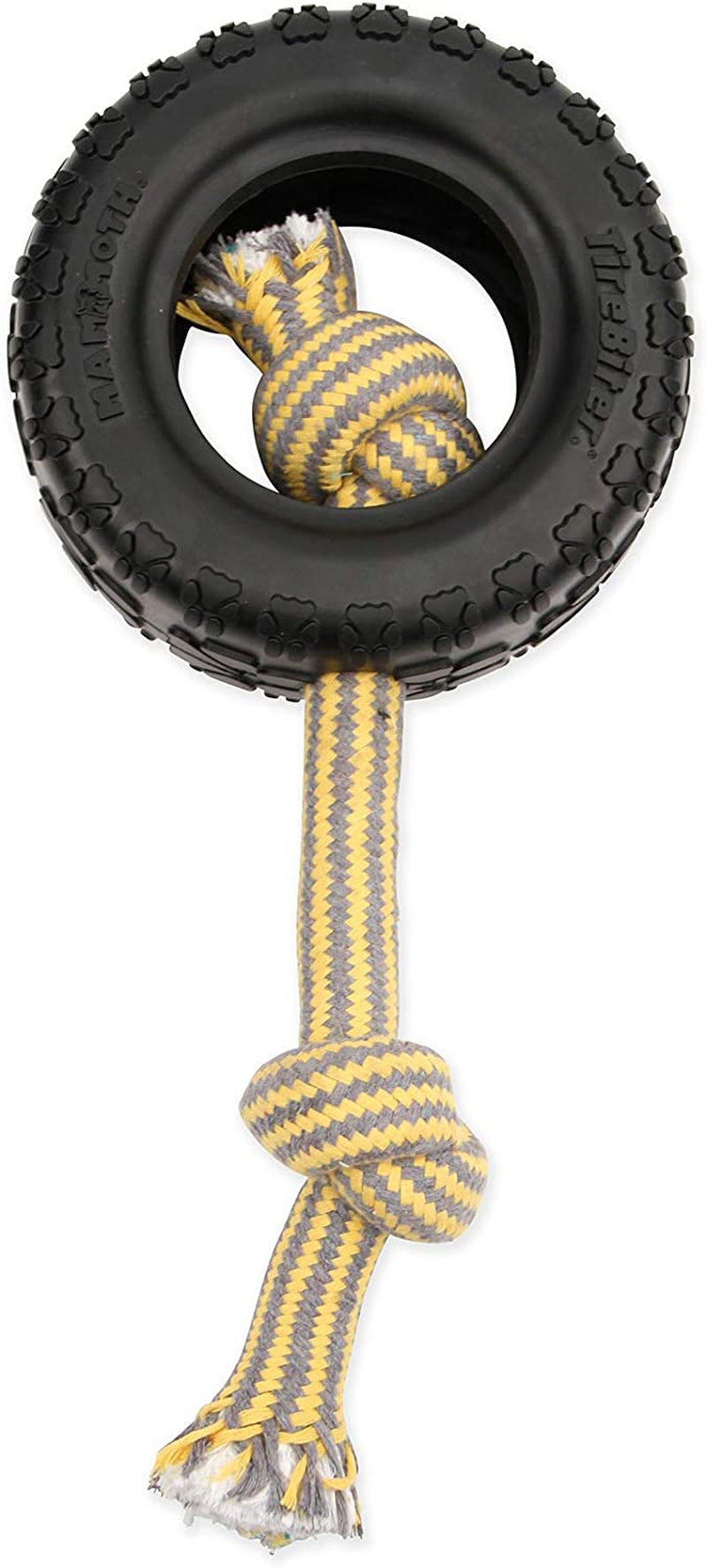 Tirebiterii with Cotton-Poly Rope-Natural Rubber Dog Toys for Extreme Chewers-Dog Toys for Extra Long Interactive Play-Aggressive Chewer Toys for Large-X-Large 7" Black (35018F)