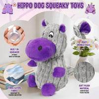 Dog Squeaky Toys, Plush Dog Toys for Large Dogs, Tough Stuffed Animals Hippo Chew Toy, Crinkle Dog Toy to Keep Them Busy for Small Medium Large Breed, Pet Toys for Dogs