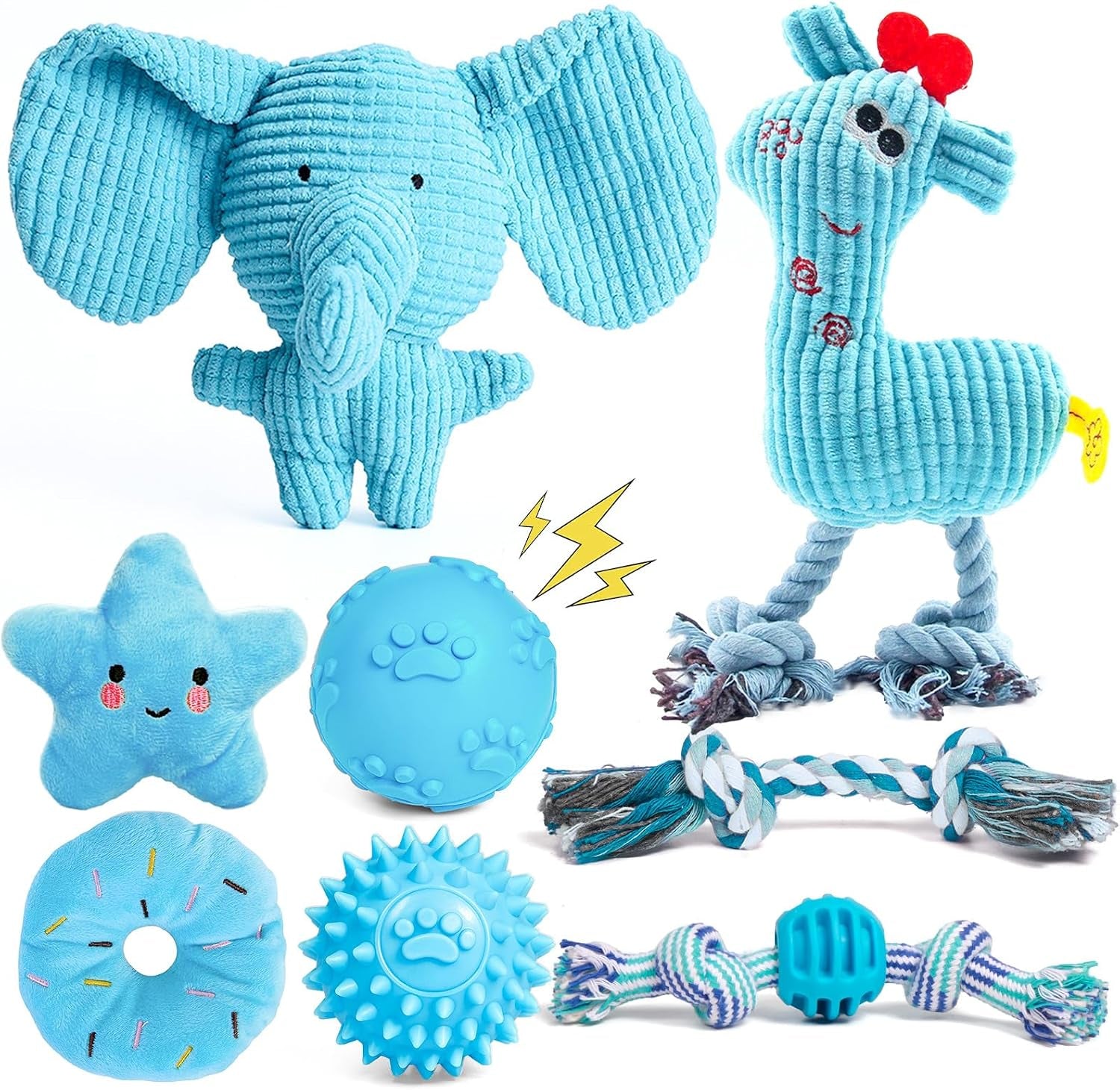 8 Pack Luxury Puppy Toys for Teething Small Dogs, Puppy Chew Toys with Squeaky Dog Toys, Balls and Rope Dog Chew Toys, Dog Toys to Keep Them Busy (Blue, 8-Pack)