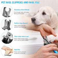 Dog Brush & Grooming Kit – 9-Piece Pet Brush & Deshedding Set for Shedding, Bathing, Trimming & Nail Care | Grooming Tools for Dogs & Cats, Includes Comb, Nail Clipper, Scissors, Slicker Brush (Blue)