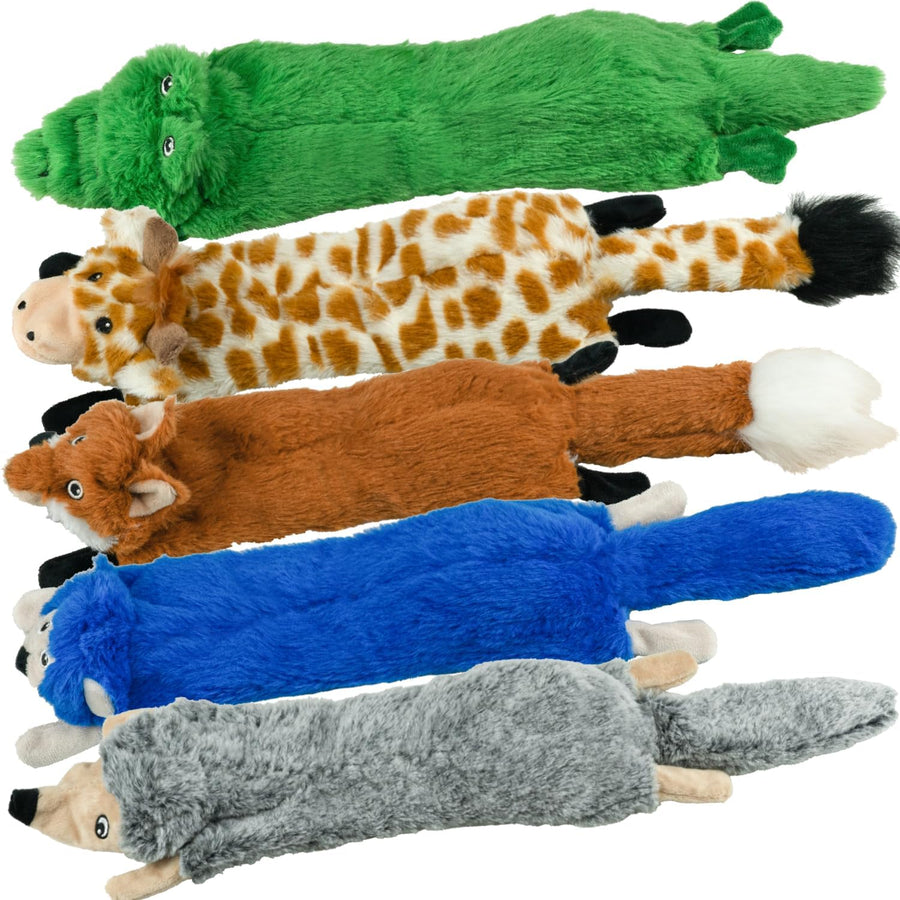 Dog Squeaky Toys No Stuffing 5 Pack, Plush Crinkle Dog Toys for Large Breed, Durable Doggie Chew Cute Animals Puppy Toy for Teething