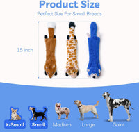 Dog Squeaky Toys No Stuffing 3 Pack, Plush Crinkle Dog Toys for Large Breed, Durable Doggie Chew Cute Animals Puppy Toy for Teething