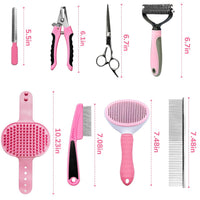 Dog Brush & Grooming Kit – 9-Piece Pet Brush & Deshedding Set for Shedding, Bathing, Trimming & Nail Care | Grooming Tools for Dogs & Cats, Includes Comb, Nail Clipper, Scissors, Slicker Brush (Pink)