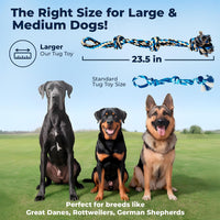 Large Dog Rope Toy, 23.5 Inch, Blue | Dog Rope Toy for Large Dogs, 3 Knot Tug of War Rope, Durable Dog Toy for Aggressive Chewers, Puppy Teething, Cotton Blend