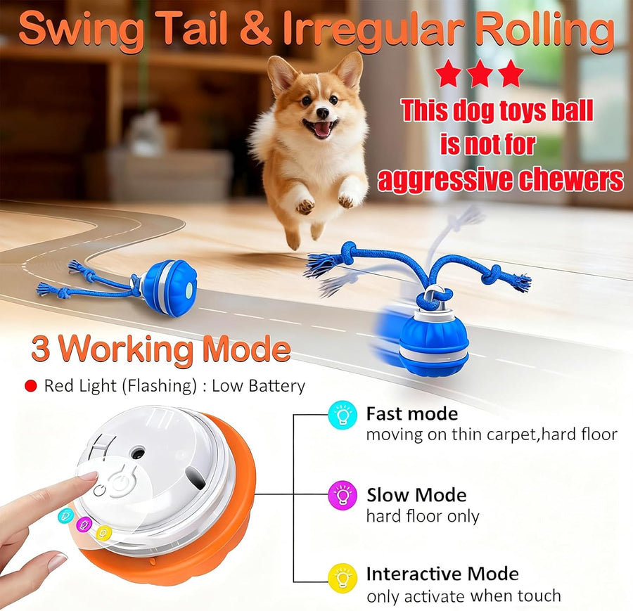 P06 Interactive Dog Toys Dog Balls, Electric Automatic Moving and Rolling Dog Toy with Rope for Small Medium Dogs, Fun Smart Puppy Toy S for Boredom & Training, Dog Toys to Keep Them Busy (Orange) | Auto-Moving Puppy Toys, 3 Modes with RGB Lights & Bird Sounds, Bite-Resistant Rope, IP54 Waterproof, Type-C Fast Charge