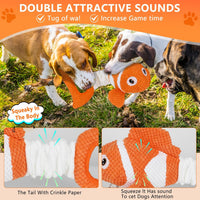Squeaky Clownfish Dog Toy, Plush Crinkle Tug Toy with Handle | Pineapple Cotton Plush with Squeaker, Crinkle Paper, Stretchable Body, and Tug Handle for Interactive Indoor or Outdoor Play