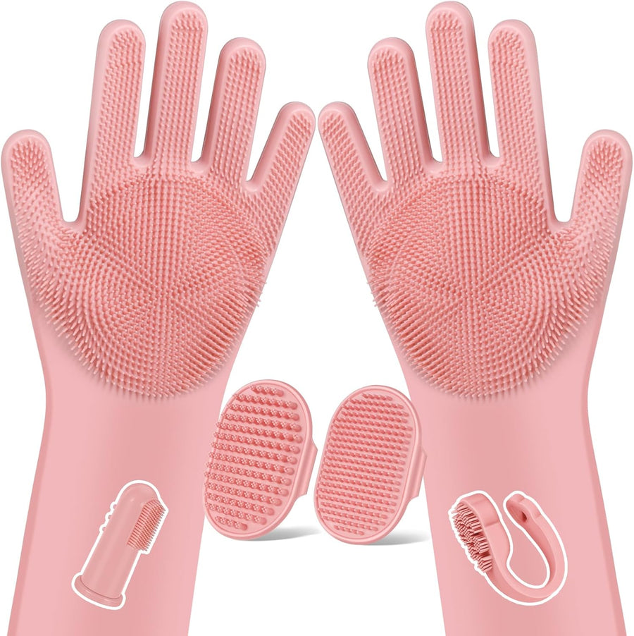 6PCS Grooming & Bath Supplies for Dogs, Cats | Dog Washing Gloves | Dog Bath Brush | Dog Shower Brush | Pet Grooming Gloves | Dog Grooming Kit | Pet Supplies for Showerhead & Sprayer (Light Pink)