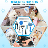 Dog Brush & Grooming Kit – 9-Piece Pet Brush & Deshedding Set for Shedding, Bathing, Trimming & Nail Care | Grooming Tools for Dogs & Cats, Includes Comb, Nail Clipper, Scissors, Slicker Brush (Blue)