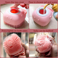 Pet Bath Brush Dog Shampoo Dispenser Dog Bath Brush Scrubber (Pink)