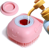 Pet Bath Brush Dog Shampoo Dispenser Dog Bath Brush Scrubber (Pink)