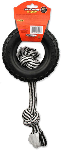 Tirebiterii with Cotton-Poly Rope-Natural Rubber Dog Toys for Extreme Chewers-Dog Toys for Extra Long Interactive Play-Aggressive Chewer Toys for Large-X-Large 7" Black (35018F)
