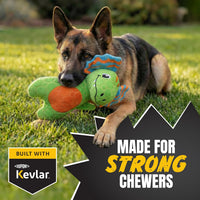 - Durable & Strong Dog Toy Green Dino with Squeaker, Kevlar-Reinforced for Aggressive Chewers.