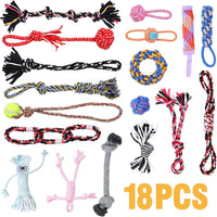 Dog Rope Toys for Small-Medium Dogs. 18 Pack for Teeth Cleaning, Chewing, Training Balls and Squeaky Toys. Best for Entertainment, Interaction,Tug of War Indoor and Outdoor.