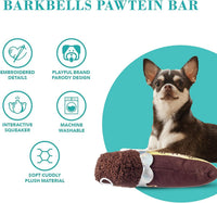 Barkbells Pawtein Bar Plush Dog Toy, Funny Parody Toys | Interactive Stuffed Squeaky Toys for Small to Large Dogs, Soft & Cuddly, Indoor/Outdoor Play, Machine Washable, Brown/Yellow