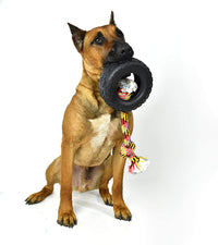 Tirebiterii with Cotton-Poly Rope-Natural Rubber Dog Toys for Extreme Chewers-Dog Toys for Extra Long Interactive Play-Aggressive Chewer Toys for Large-X-Large 7" Black (35018F)