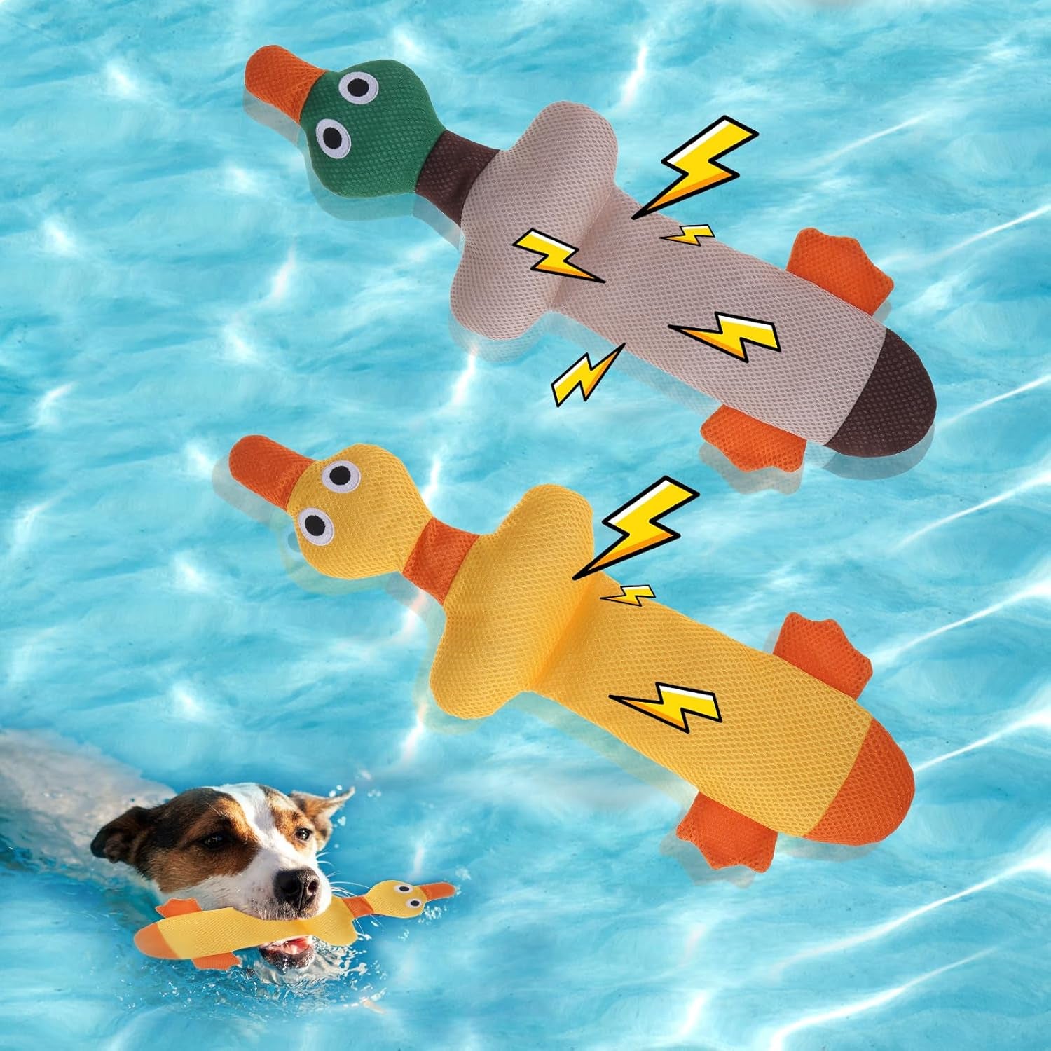 Floating Dog Water Pool Toys 2 Pack for Swimming Pool, Interactive Crinkle Pet Puppy Chew Toys for Play and Training, Funny Duck Toy for Small Medium Large Breed, Wild & Yellow Duck