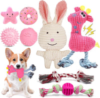 8 Pack Luxury Puppy Toys for Teething Small Dogs, Puppy Chew Toys with Squeaky Dog Toys, Balls and Rope Dog Chew Toys, Dog Toys to Keep Them Busy (Pink, 8-Pack)