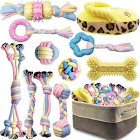 Puppy Chew Toys for Teething Small Dog Toys Puppy Teething Toys Dog Chew Toy Rope Balls Interactive Teeth Cleaning Tug Toys Storage Basket