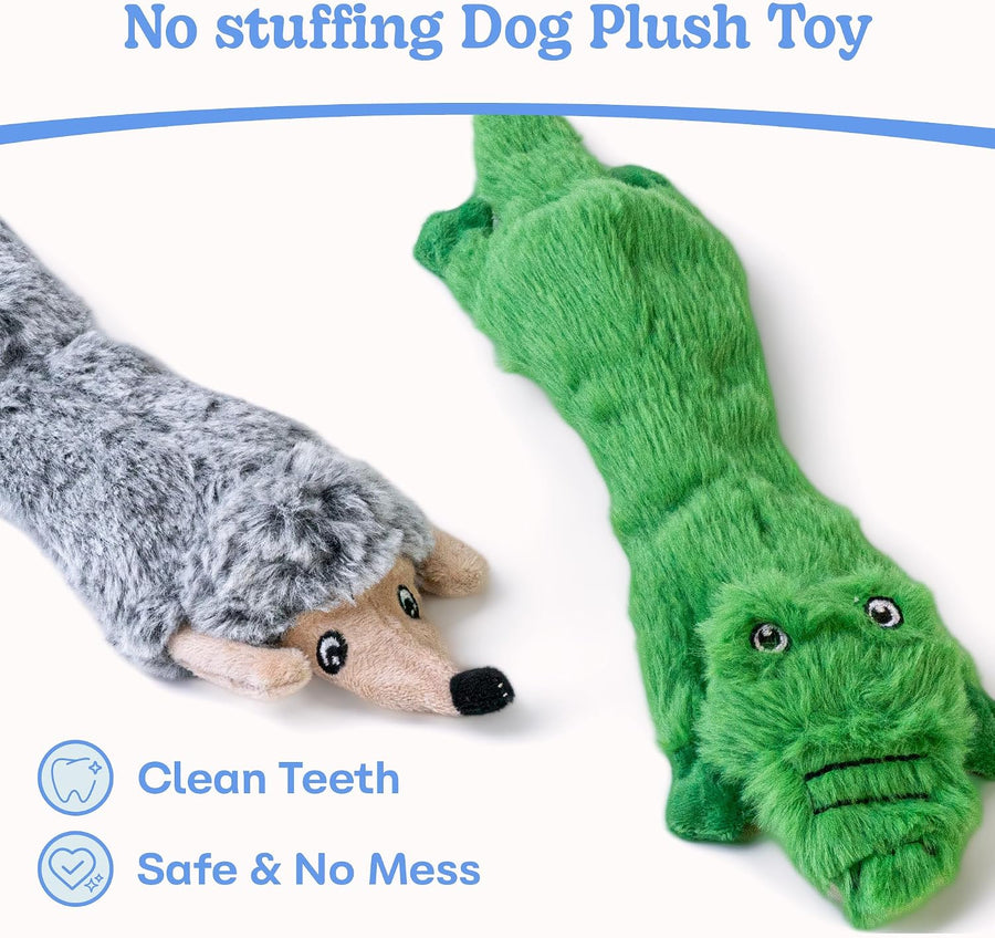 Dog Squeaky Toys No Stuffing 2 Pack, Plush Crinkle Dog Toys for Large Breed, Durable Doggie Chew Cute Animals Puppy Toy for Teething