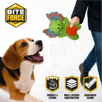 - Durable & Strong Dog Toy Green Dino with Squeaker, Kevlar-Reinforced for Aggressive Chewers.